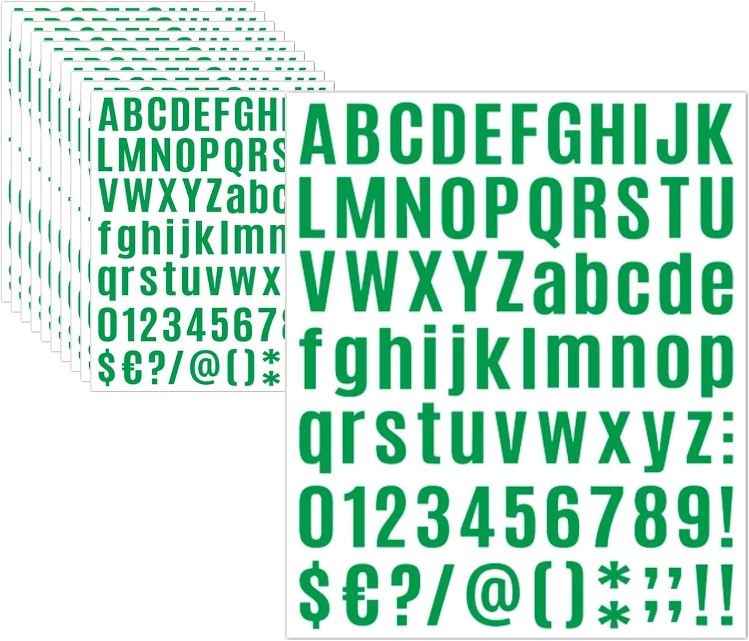 10 Sheets Letter Stickers - Alphabet, Number, Mailbox & Cup Labels, Holiday Party Decoration (Green, 1 inch Vinyl Self-Adhesive)