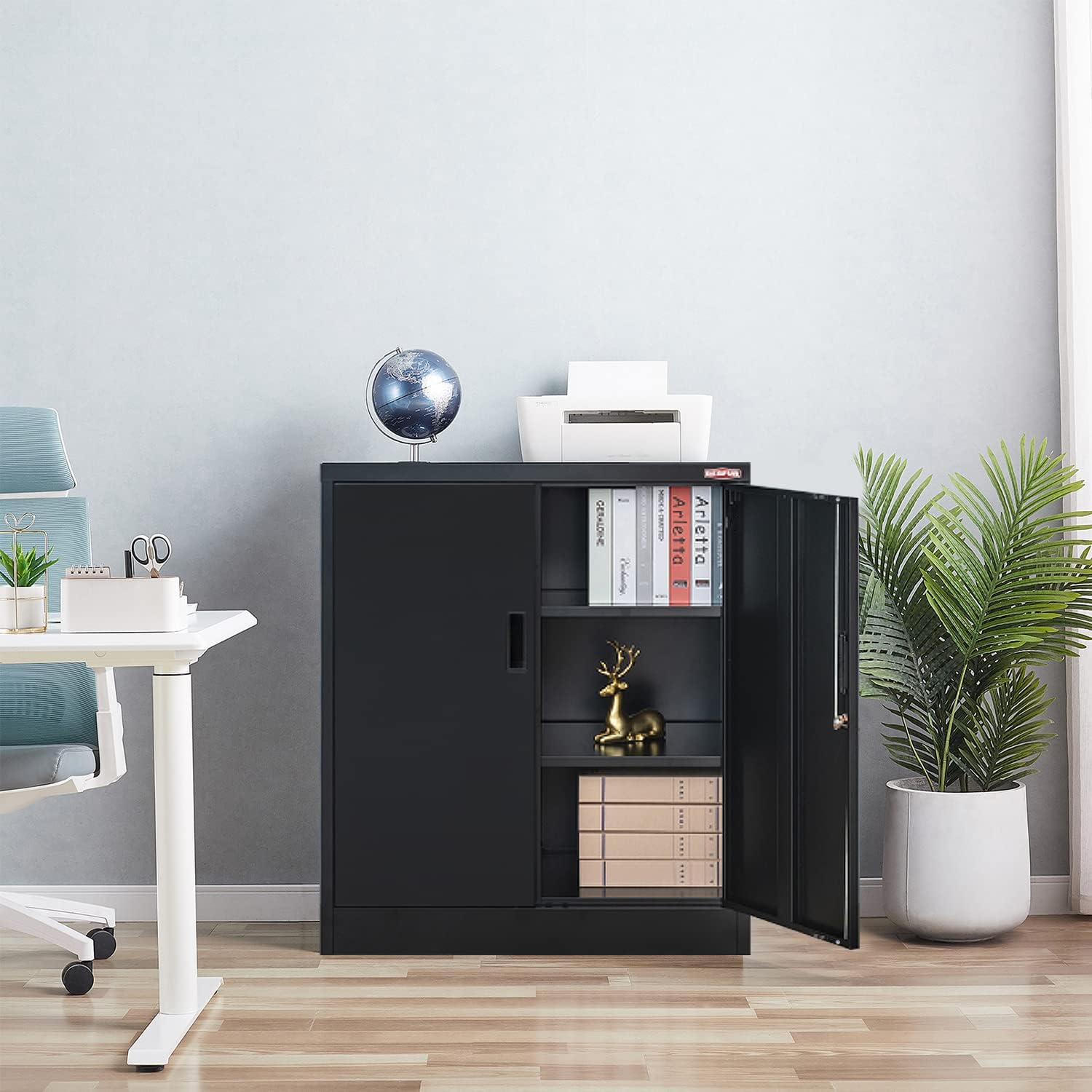 BESFUR Metal Garage Storage Cabinet 36"H, Steel Locking Cabinet with 2 Lockable Doors and 2 Adjustable Shelves easy to assemble for Home Office, Garage,School, Apartment, Warehouse, Utility Room,Black