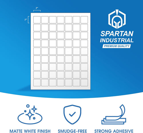 1" X 1" Square Printable Labels Compatible with Inkjet and Laser Printers - 30 Sheets, 1890 Matte White Paper Stickers for QR Codes, Barcodes, and Price Tags - Spartan Industrial