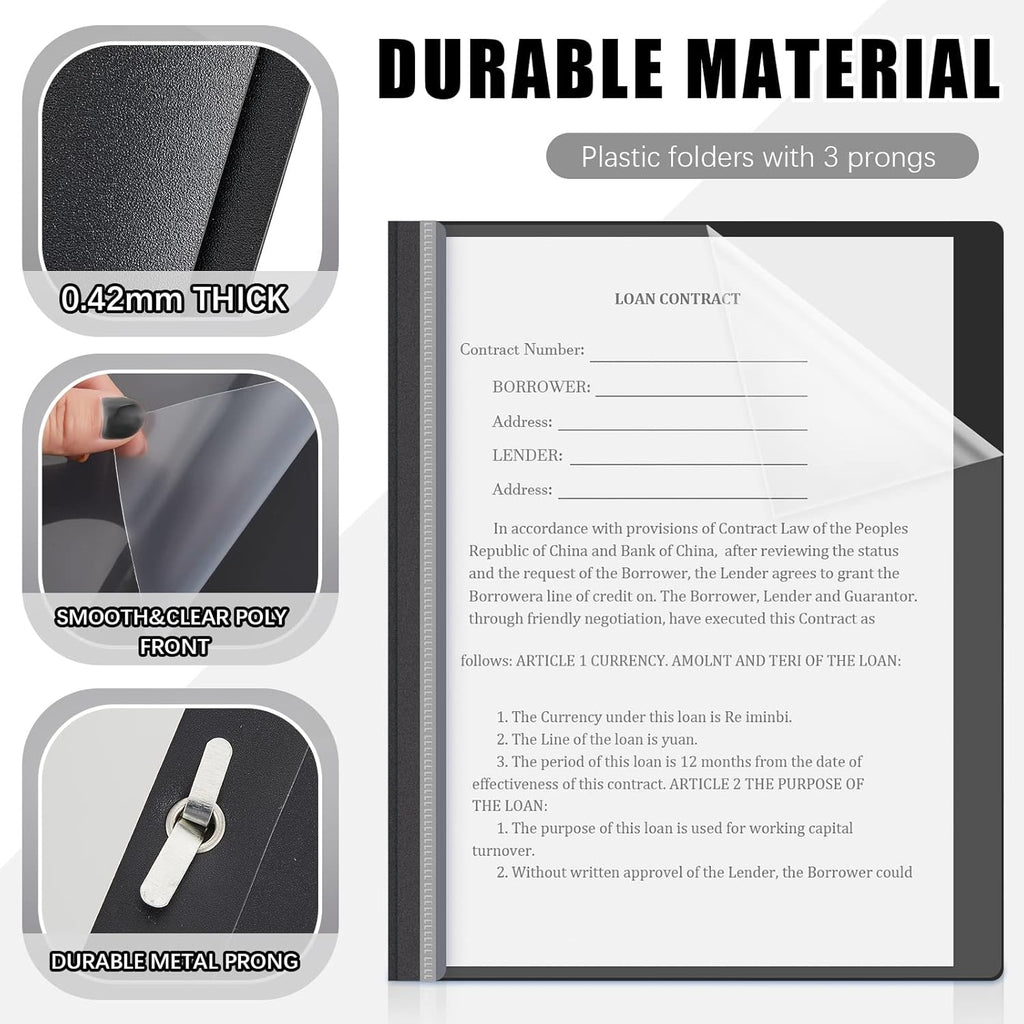 Teling 150 Pcs Plastic Report Covers with 3 Prong Clear Front Resume Folder Business Report Covers Bulk Presentation Folders Clear Front Report Folders for Documents, School, Office(Black)