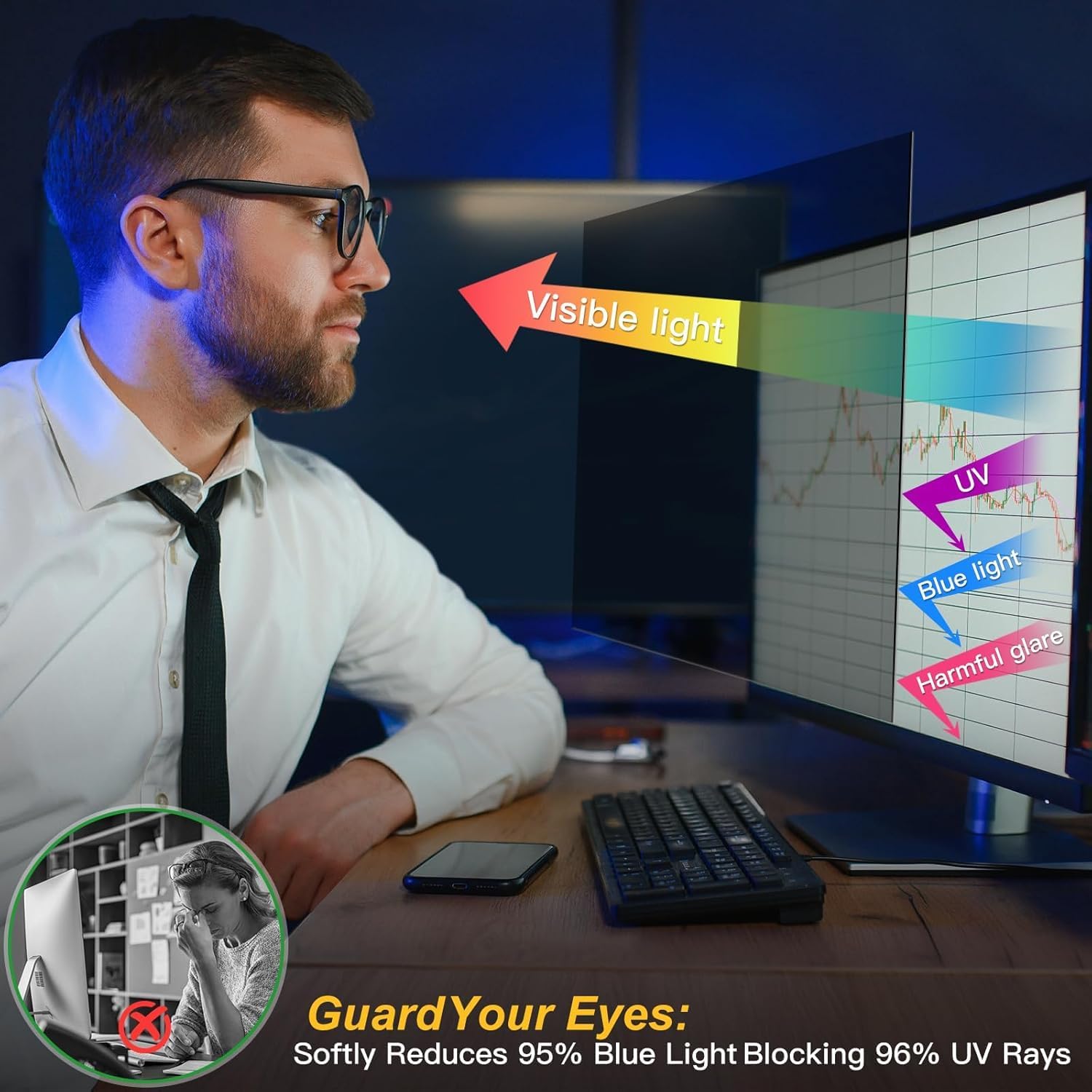 Magnetic 32 inch Computer Privacy Screen Filter for 16:9 Widescreen Monitor Desktop PC, 32in Hanging Removable Anti Glare Blue Light Eye Protection Shield, Anti Spy Screen Protector Panel