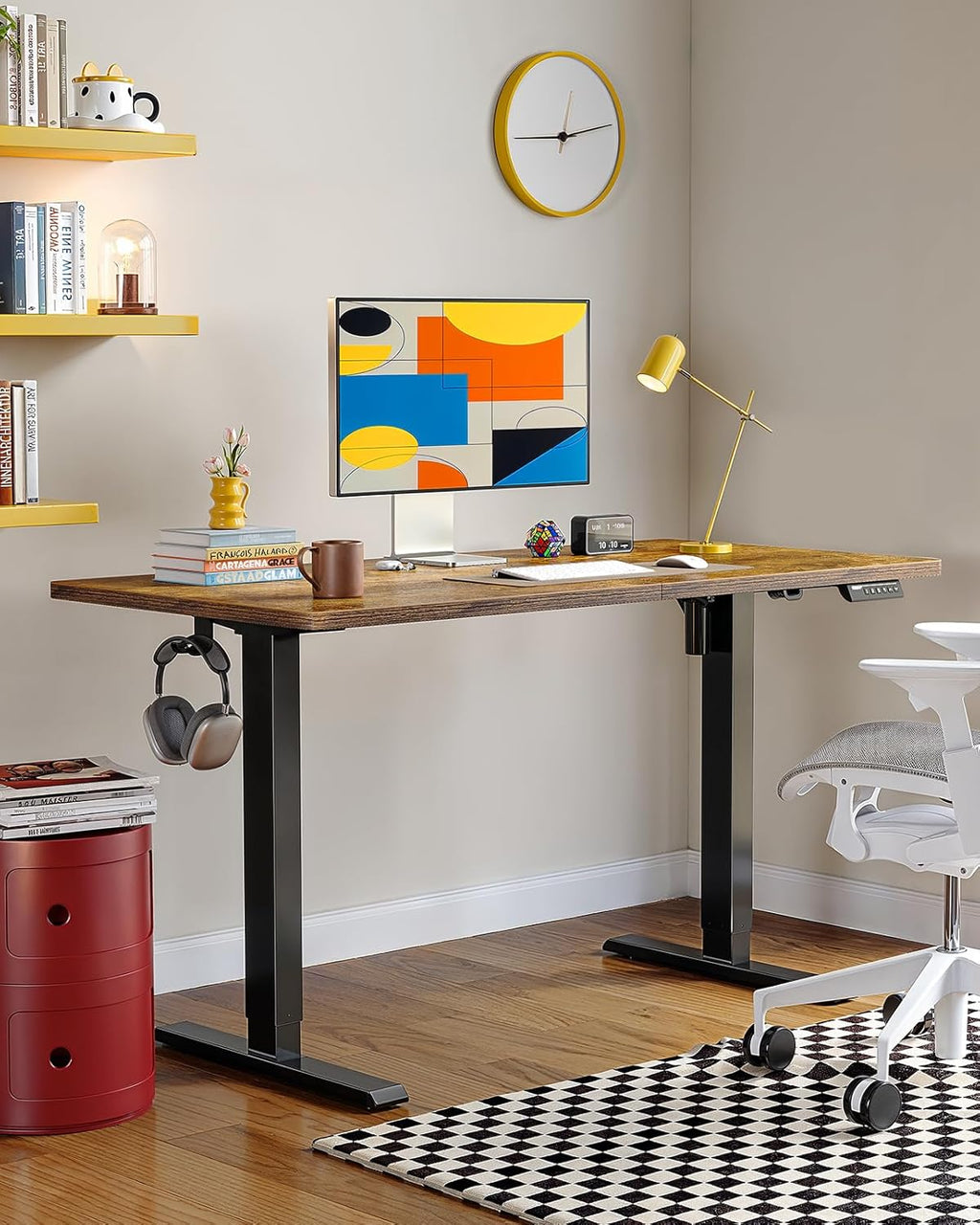 ErGear Electric Standing Desk, 55 x 28 inch Height Adjustable Sit Stand Up Desk, Computer Home Office Desk with 4 Memory Height Buttons, Two Pieces Desktop, Vintage Brown, EGESD112V
