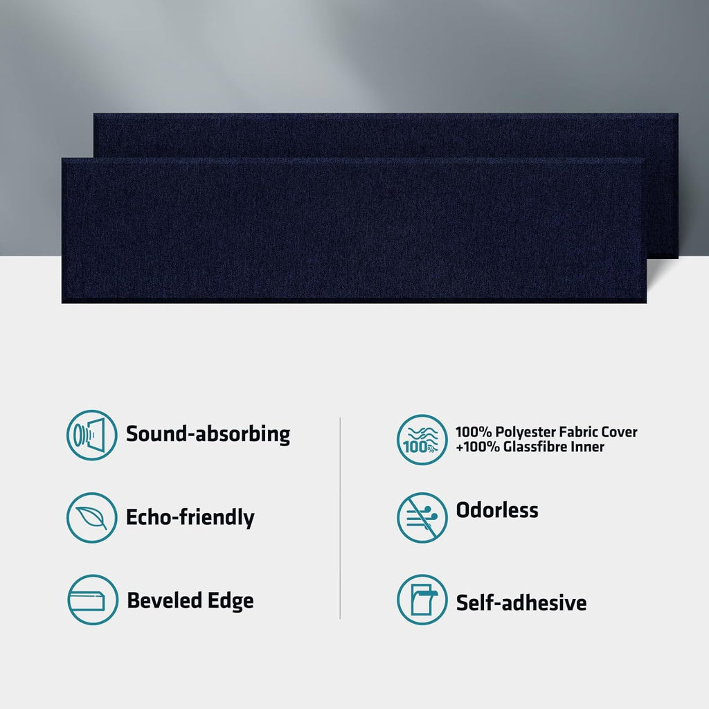 UMIACOUSTICS 2 PCS Fiberglass Acoustic Panels, 48x12x2 Inches Sound Absorbing Panels, Self-adhesive Sound Proof Panels for Studios, Office, Home Theater.Deep Blue