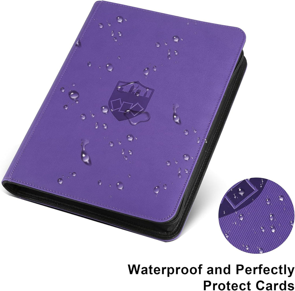 Trading Card Binder 16 Pocket, GERMUN PU Cover Card Binder for 1000+ Cards, Premium Trading Card Holder Folders, Double Sided Pocket Card Album for MTG, TCG (Purple)