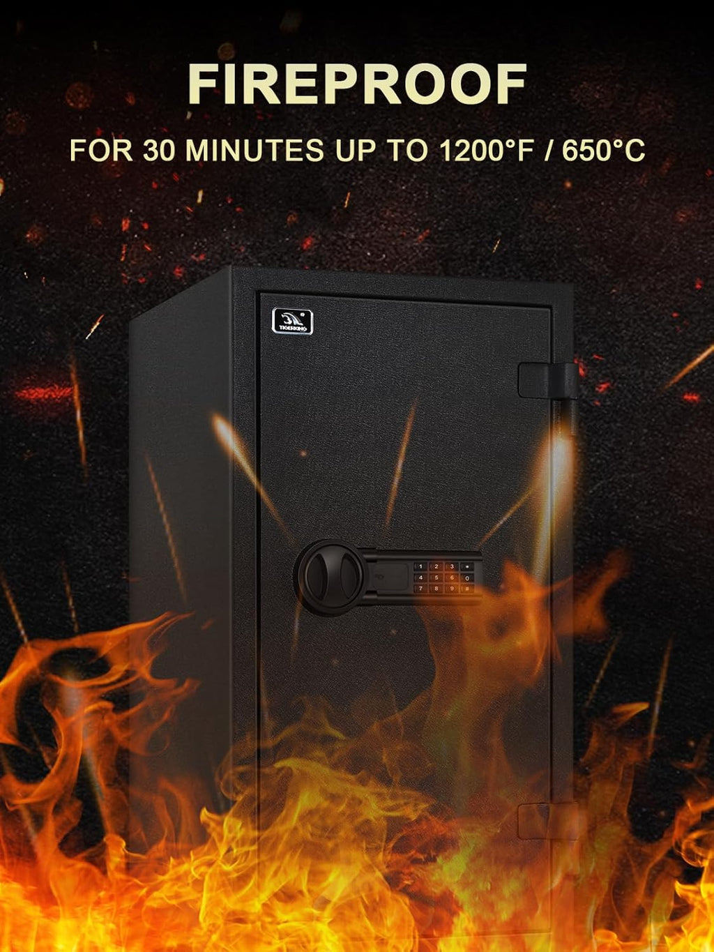 TIGERKING Fireproof Safe Box, 3.47 Cubic Feet Home Safe Box with Drawer, Large Steel Digital Safes for Home and Office