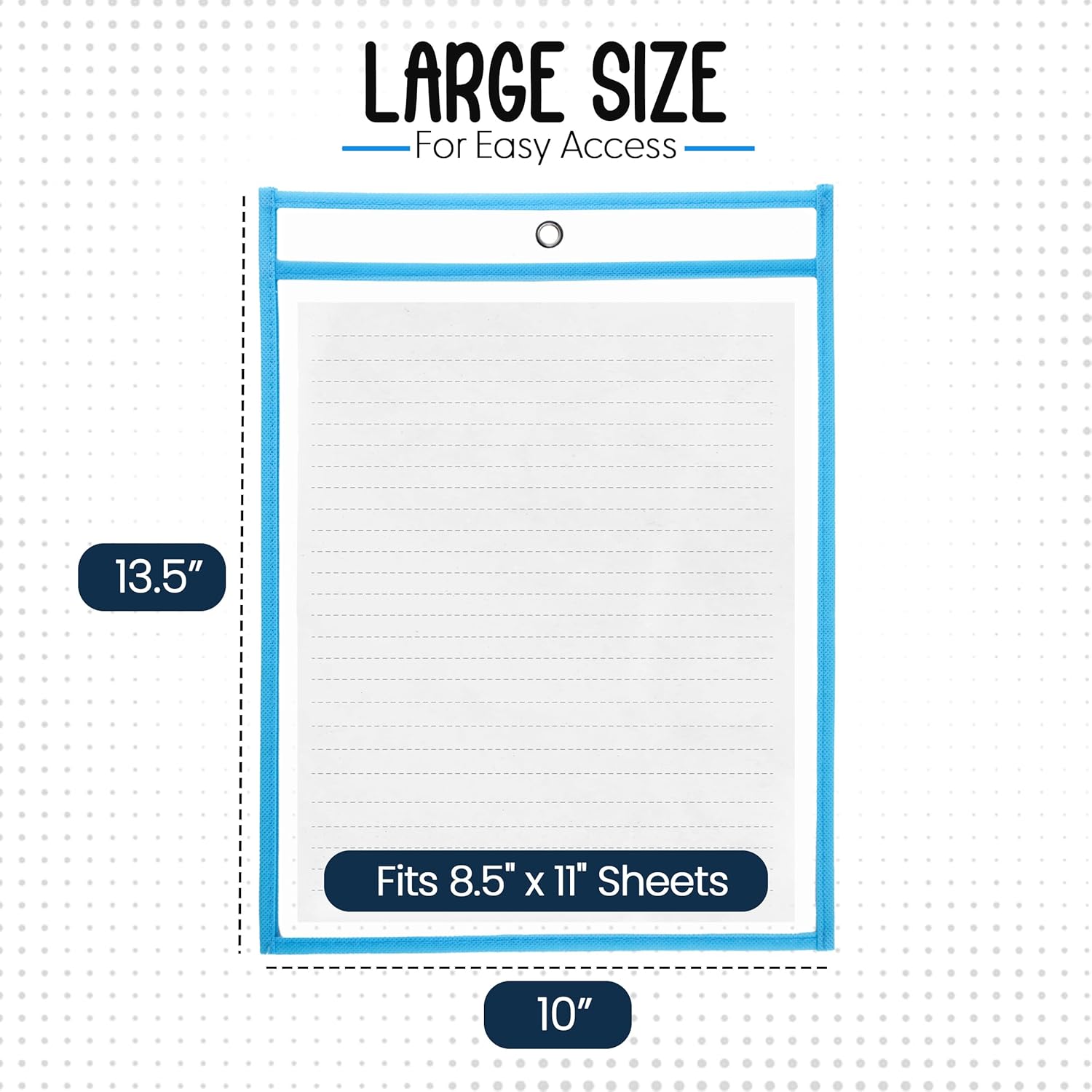 Essex Wares - 6 Pack, Light Blue, Water-Resistant Dry Erase Pocket Document Protectors, 10" Wide x 13.5" Tall - Dry Erase Clear Plastic Sleeves - Reusable & Easy Erase Plastic Invoice Holders