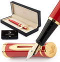 Wordsworth & Black Fountain Pen Set, 18K Gilded Fine Nib, Includes 24 Pack Ink Cartridges, Ink Refill Converter & Gift Box, Gold Finish, Calligraphy, [Crimson Red], Perfect for Men & Women