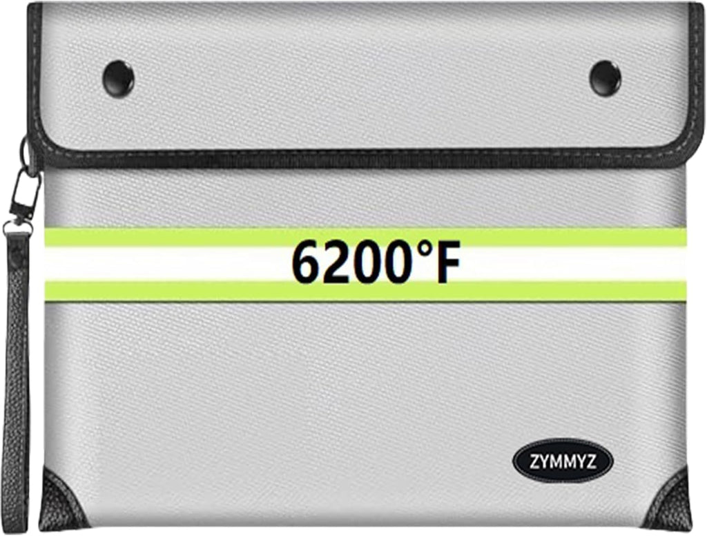 6200°F Upgraded Fireproof Document Bag with Waterproof Zipper,9 Layers of Heat Insulated Materials,Fireproof Money Bag for Cash,Valuables and Important Documents（Not Suitable for A4 Files）