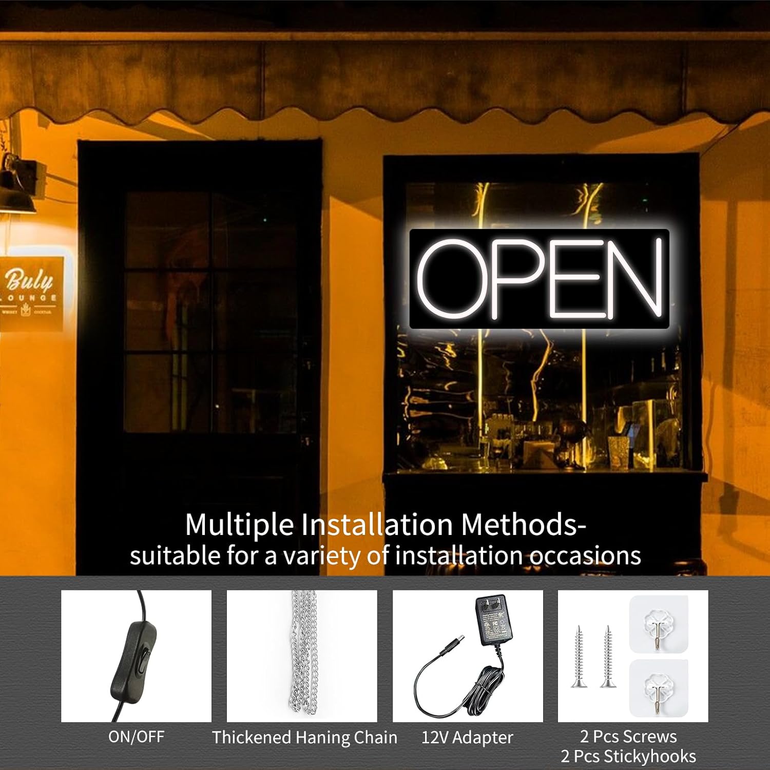 Open Signs for Business, LED Neon Open Sign 22 Inch 12V/2A Ultra Bright Lighted Open Sign Electric Light Up Open Sign for Business Storefront Window Glass Door Retail Shop Store Bar Salon Restaurant White
