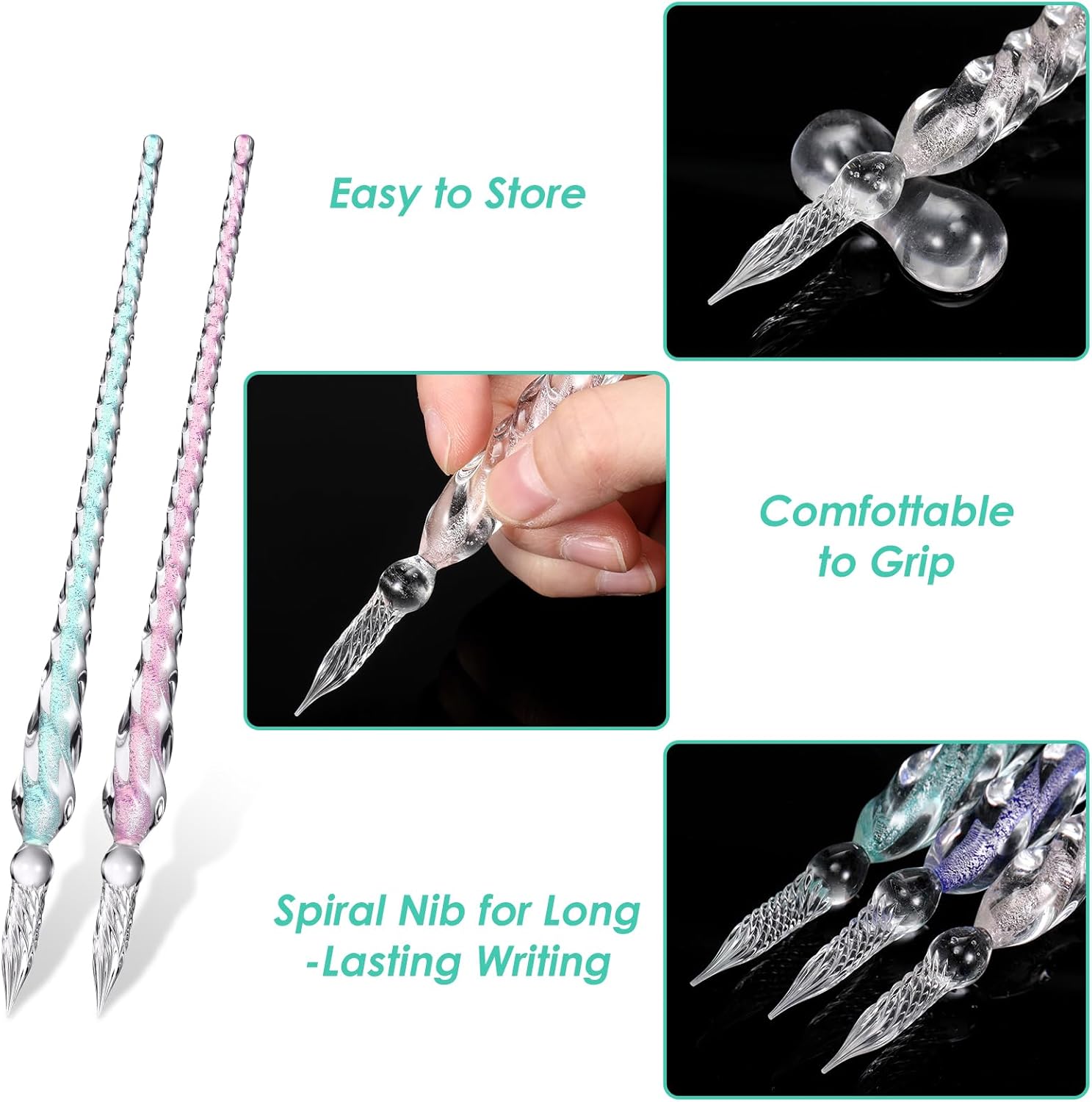 Outus 9 Pieces Glass Dip Pen Handmade Glass Signature Pen High Borosilicate Glass Crystal Vintage Dip Pen with 9 Pieces Pen Holder for Writing Drawing Calligraphy (Classic Color)