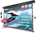 100 Inch Projector Screen Tab-Tension,Motorized Projector Screen Pull Down with 4K HD Partial Ambient Light Remote,Wall Mount Ceiling Mount Automatic Movie Screen for Home Theater(Black Housing)