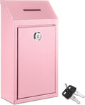 Metal Donation Cash Box Collection Safe Suggestion Box with Lock Wall Mounted Mailbox Delivery Ballot Container for Home Office Outdoor Door(Pink)