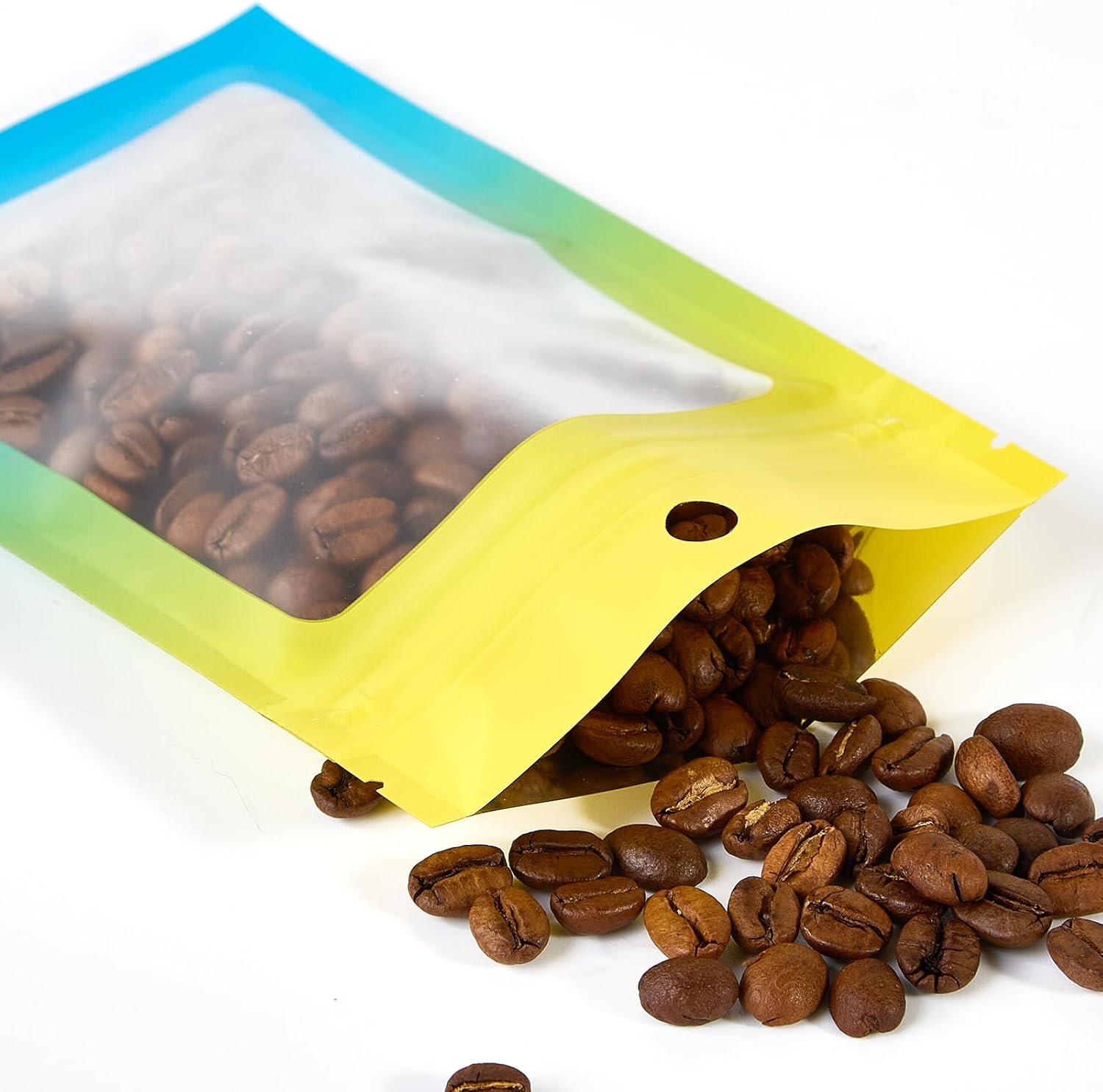 100 Pcs Resealable Mylar Bags, Gradient Color Food Storage Bags, Zip Bag Foil Bags Packaging Pouch for Food Storage, Sample, Small Business (Yellow Blue, 2.7 X 3.9 Inch)