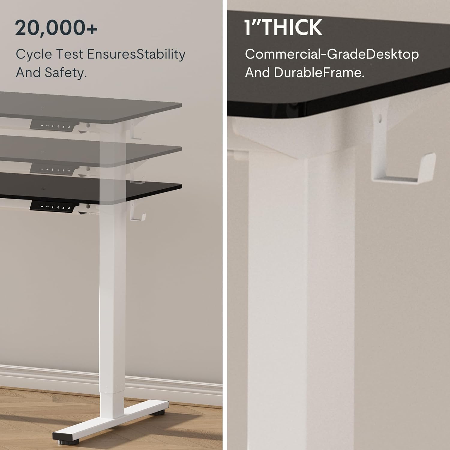 FLEXISPOT EN1 One-Piece Standing Desk, 60 x 24 Inches Large Height Adjustable Desk, Electric Sit Stand Desk Home Office Table Computer Workstation (White Frame + Black Desktop, 2 Packages)