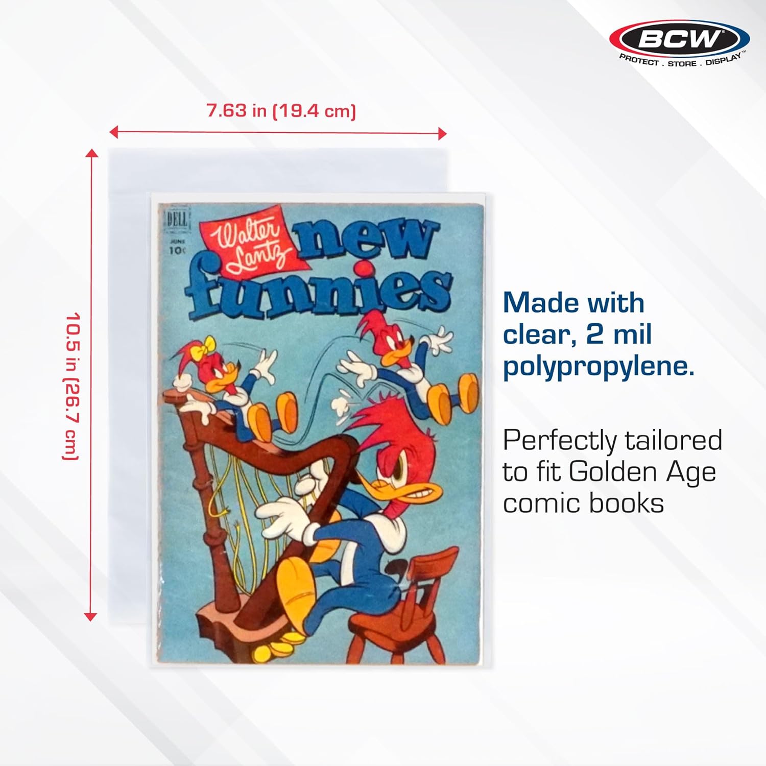 BCW Thick Golden Age Comic Bags - 100 ct | Crystal Clear, Acid-Free Protection, Polypropylene Sleeves | Comic Bags for Secure Storage of Standard Golden Comics Collection