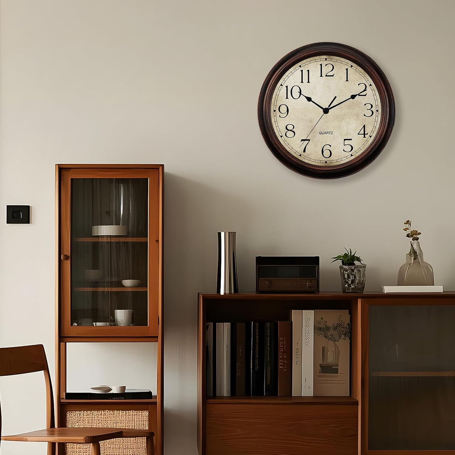 14 Inch Wall Clocks Battery Operated Silent Non-Ticking Analog Wall Clock Vintage Retro Rustic Style Decorative for Living Room Kitchen Home Office(Bronze)