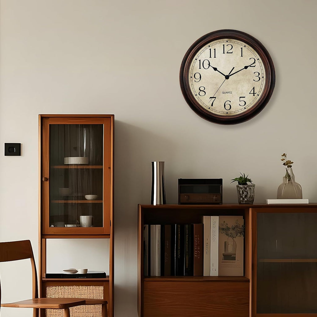 Wall Clock Battery Operated Vintage Silent Non-Ticking Analog Wall Clocks 8.5 Inch Small Retro Clock Decorative for Kitchen Bathroom Bedroom Home Office (Bronze)