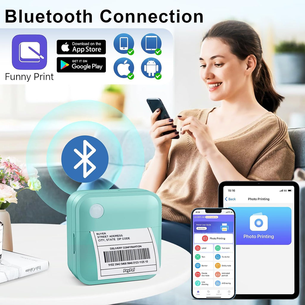 Label Maker Machine with Tape - Thermal Label Printer Bluetooth Label Maker Machine, Mini Printer Sticker Maker for Home, Kitchen, School, Office Organization (Light Blue)