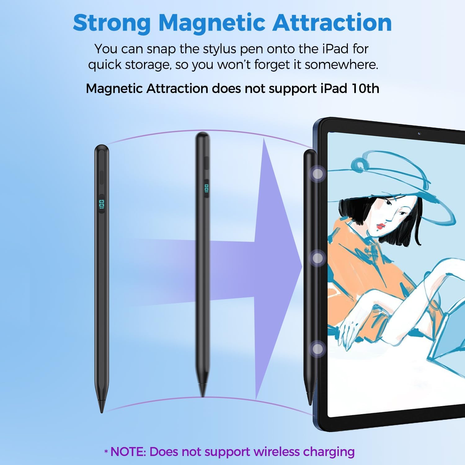 iPad Pencil with Magnetic&5 Extra Tips,USB-C Faster Charge,Stylus Pen Compatible with iPad 6-11th/A16,Air M3/M2/3-5th,Pro M4/11/12.9/13inch,Mini 5th-7th/A17Pro (Black)