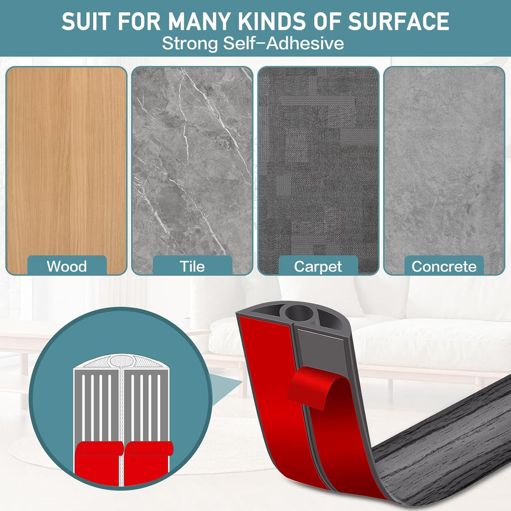 Floor Cord Cover Self Adhesive Cord Hider Floor Extension Cord Covers for Floor Power Cord Protector Cable Management Prevent Cable Trips Cable Cavity 0.32" W x 0.32" H (Deep Grey Wood, 20Ft)