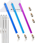 The Friendly Swede Extra Long Stylus Pen for Touchscreen — Set of 3 Micro-Knit 7.3" Capacitive Stylus Pens; 3 Replaceable Fiber Tips, 3 Elastic Lanyards & Cleaning Cloth - Purple/Dark Blue/Light Blue