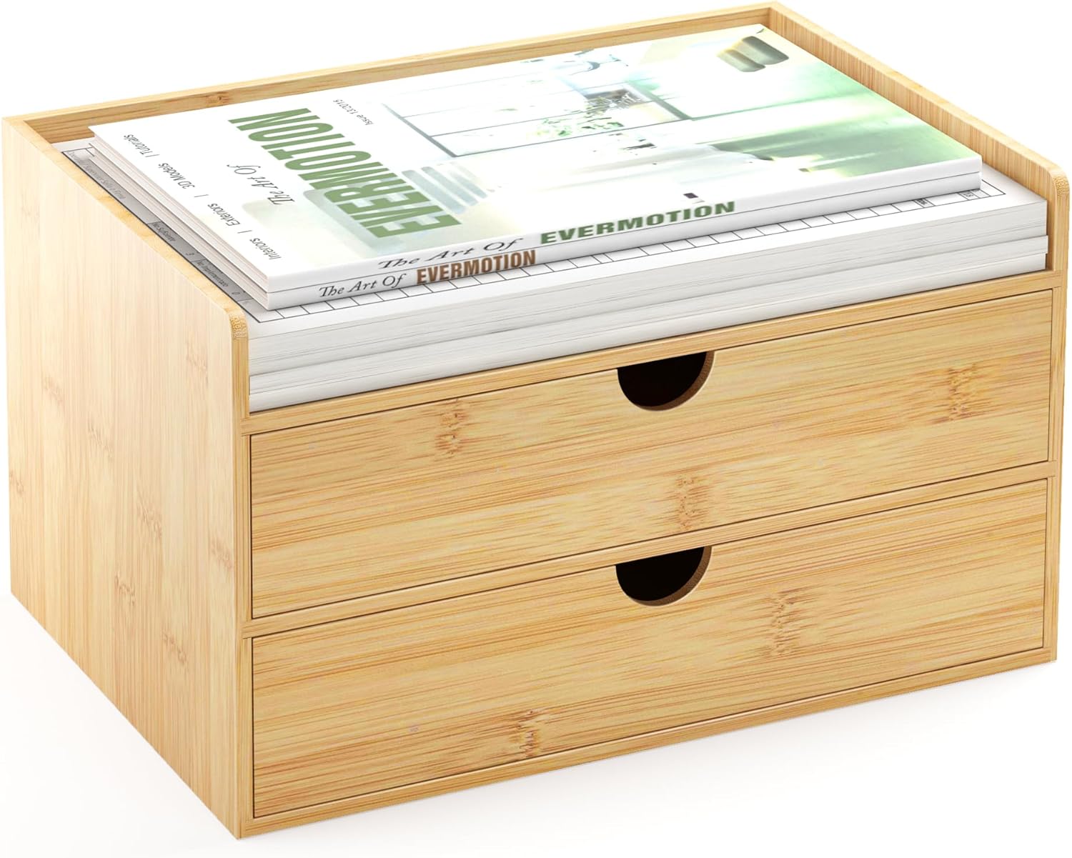 Bamboo Desk Organizer with Drawers Desktop Storage Drawers for Bills Office Supplies Kitchen Utensils Organizing Tool for Home Classroom Organization No Assembly (Nature 2 Drawer)