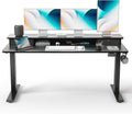 FEZIBO 60 x 24 Inch Height Adjustable Electric Standing Desk with Double Drawer, Computer Desk, Home Office Stand Up Table with 4 Height-Adjustable Feets & 2 Hooks, Black