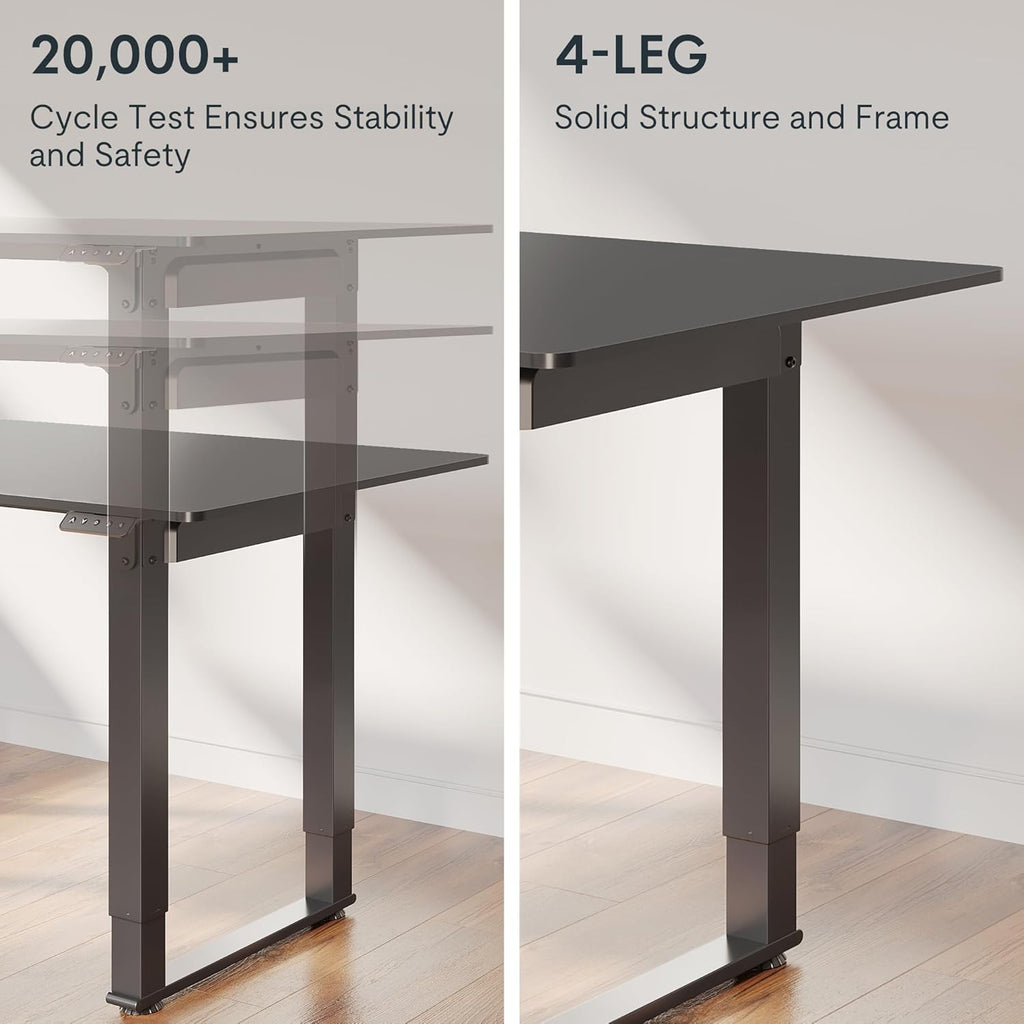 FLEXISPOT 4 Legs Standing Desk 63 x 28 Inch Electric Adjustable Height with Splice Board Home Office Sit Stand Up Desk, Black Top + Black Frame