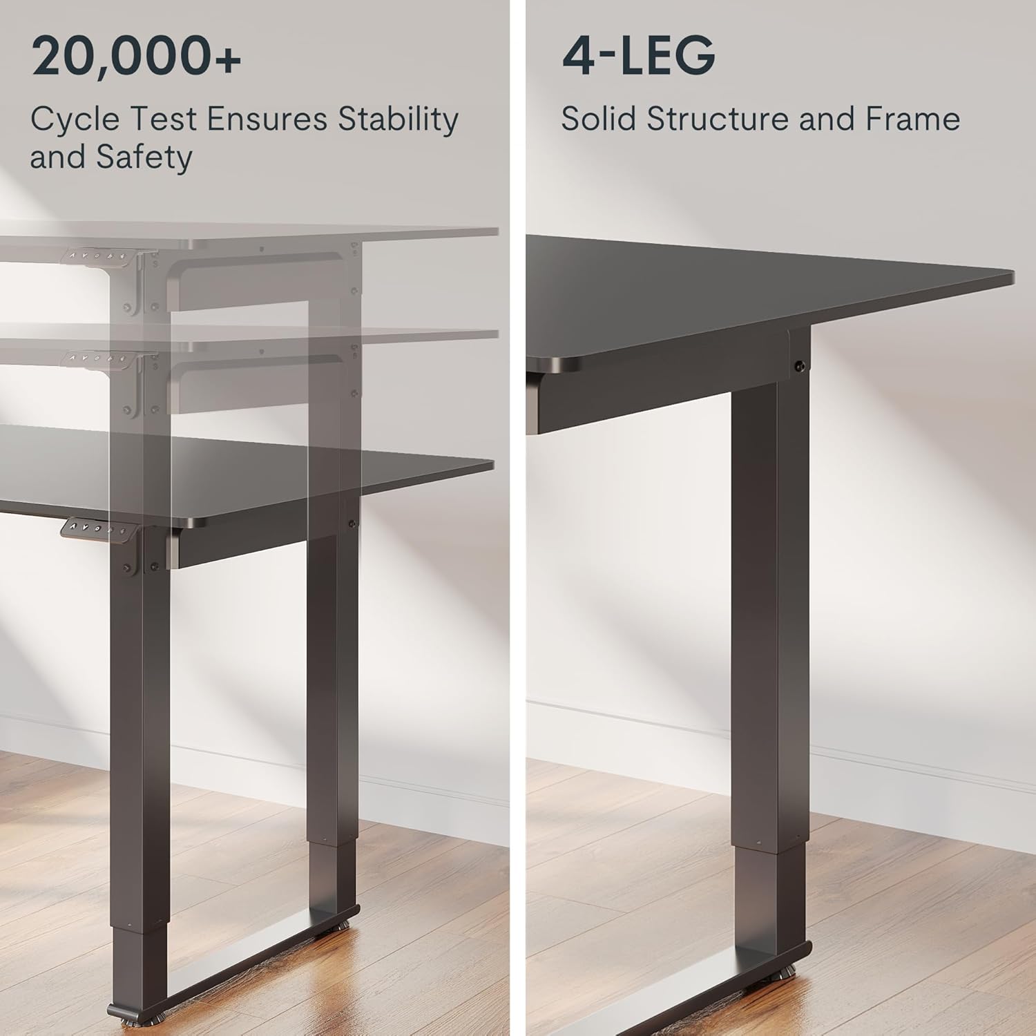 FLEXISPOT 4 Legs Standing Desk 63 x 28 Inch Electric Adjustable Height with Splice Board Home Office Sit Stand Up Desk, Black Top + Black Frame