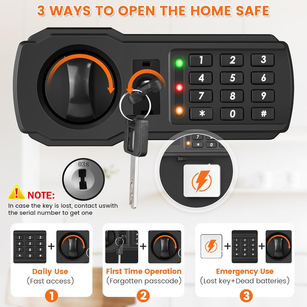 6.1 Cuft Large Fire proof Safe for Home Documents, Home Safety Box Fireproof Waterproof with Fireproof Bag, Digital Personal Security Safe with Electronic Keypad Keys and Removable Shelf