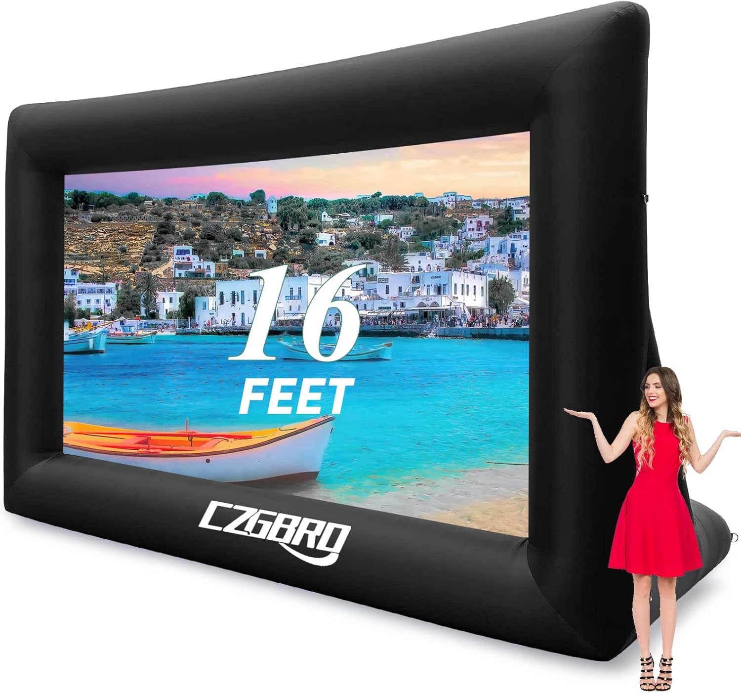 Inflatable Projector Screen - 16FT Outdoor Movie Screen Blow Up for Movie Parties Backyard Outside with Air Blower and Carry Bag, Front and Rear Projection