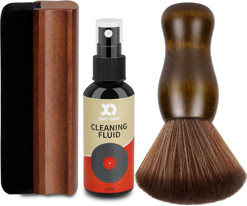 Vinyl Record Cleaner Kit - 5-in-1 Vinyl Records Cleaning Kit Includes Soft Velvet Record Brush, Cleaning Liquid, Nano Fiber Record Cleaning Brush, Cleaning Cloth and Storage Bag