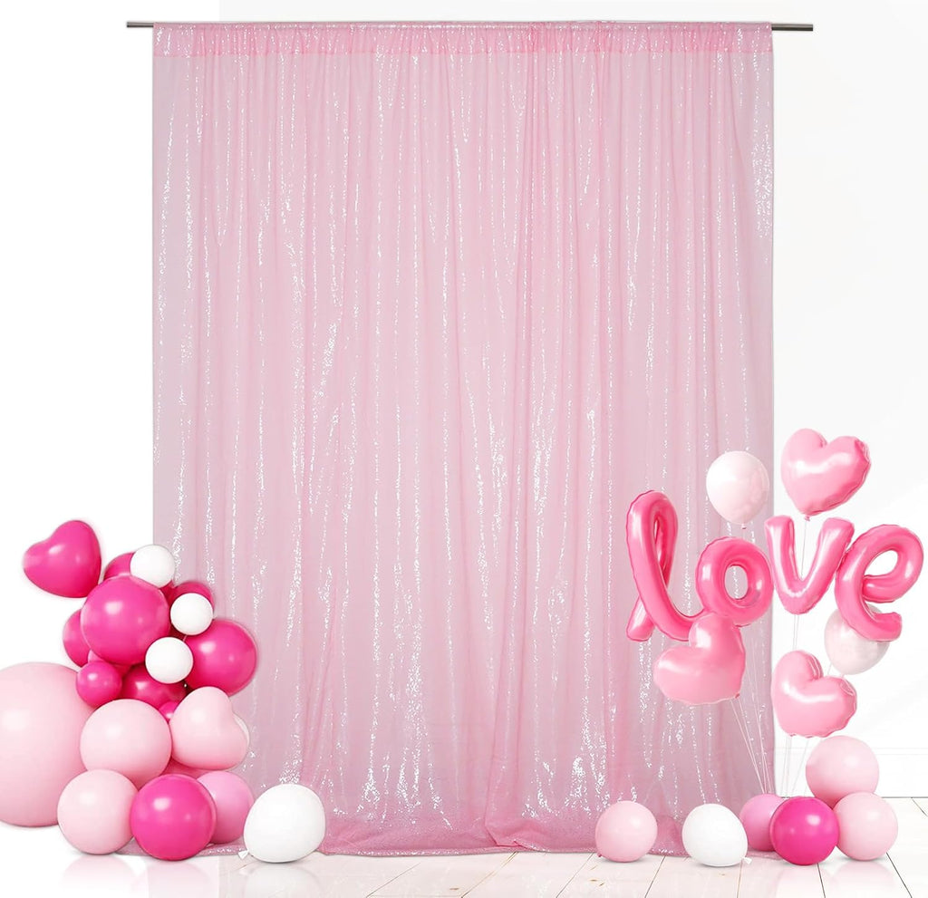 Eternal Beauty Pink Sequin Backdrop, 8x8 Ft Glitter Background Curtains for Shimmer Photography Party Wedding Birthday Back Drop Decor