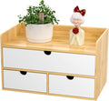 Wisuce Desk Organizer with Drawers - Bamboo Desktop Organizer Storage | Natural-White Wood Desk Drawers Organizer for Bills, Office Supplies, Cosmetics, Seals No Assembly Required