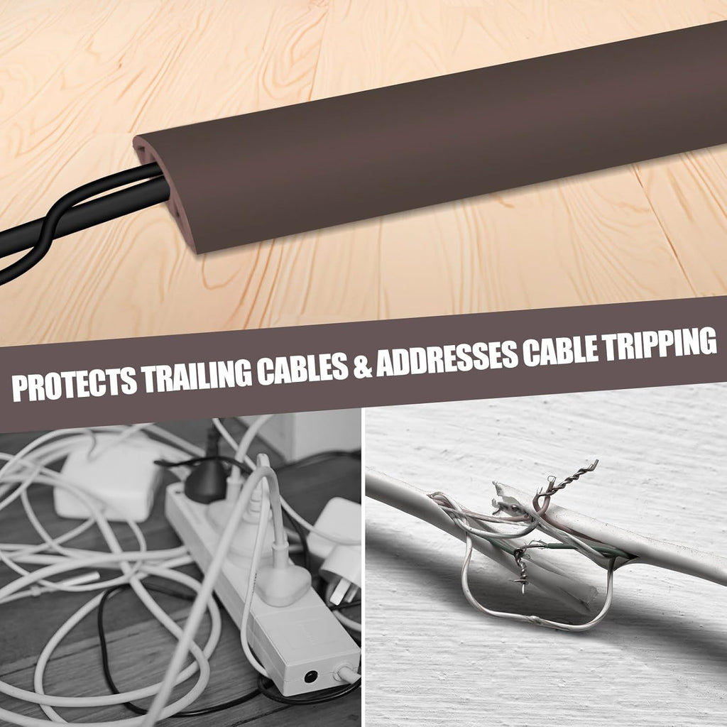 Floor Cord Cover Cable Cavity Self Adhesive Cord Hider Floor 10FT Floor Cable Management Power Cord Protector Floor Electric Cord Covers for Offices, Gym, Exhibitions (CoffeeBrown, 1.18" x 20')