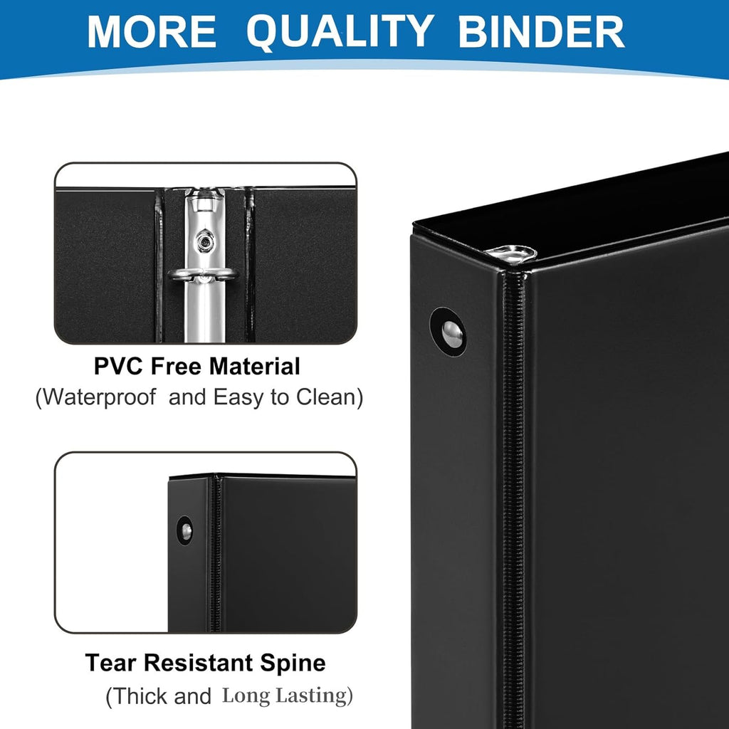 0.5-inch 3-Ring Binder, 1/2 Inch Round Ring Binder with 2 Inside Pockets, 12 Pack Black Binders, Clear View Cover Binders Holds 8.5'' x 11''Paper for Office/Home/Back to School
