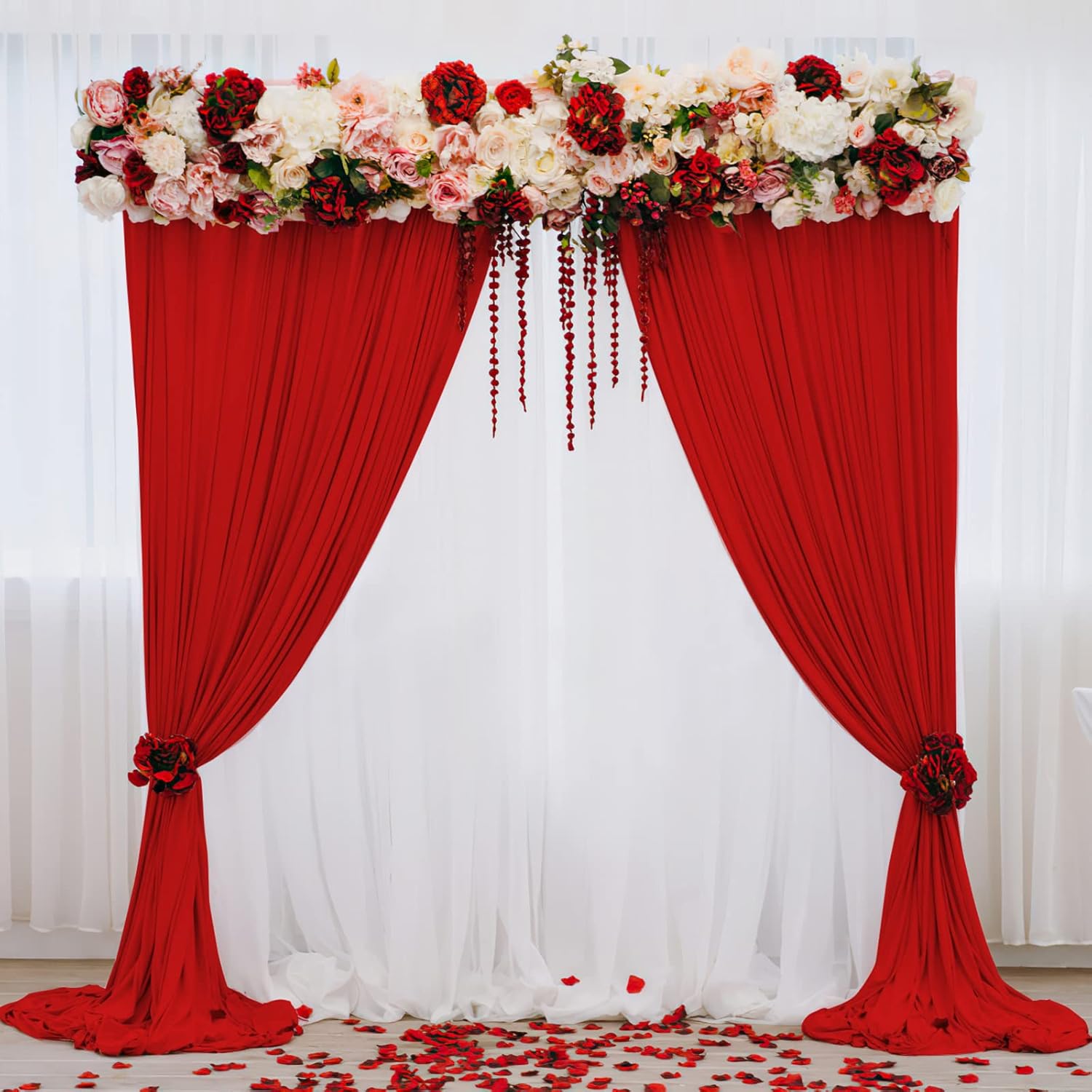 Red Backdrop Curtains 30ft x 10ft: Polyester Photography Backdrop Drapes - Wedding Party Christmas Backdrop Decorations