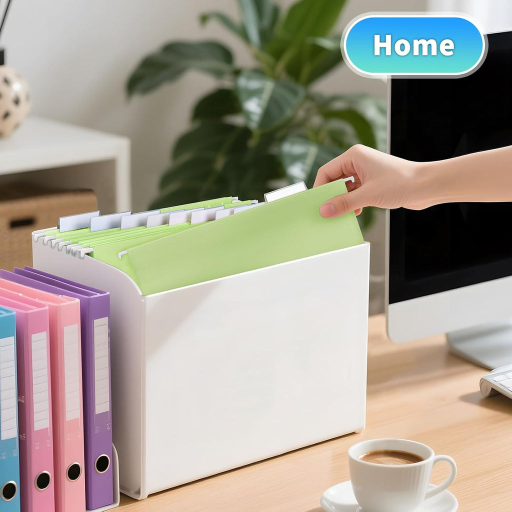 25-Pack Green Hanging File Folders, Letter Size (8.5" x 11") with 1/5-Cut Tabs,Includes 35 Transparent Label Cards & 50 Sticker Labels for Home & Office Organization