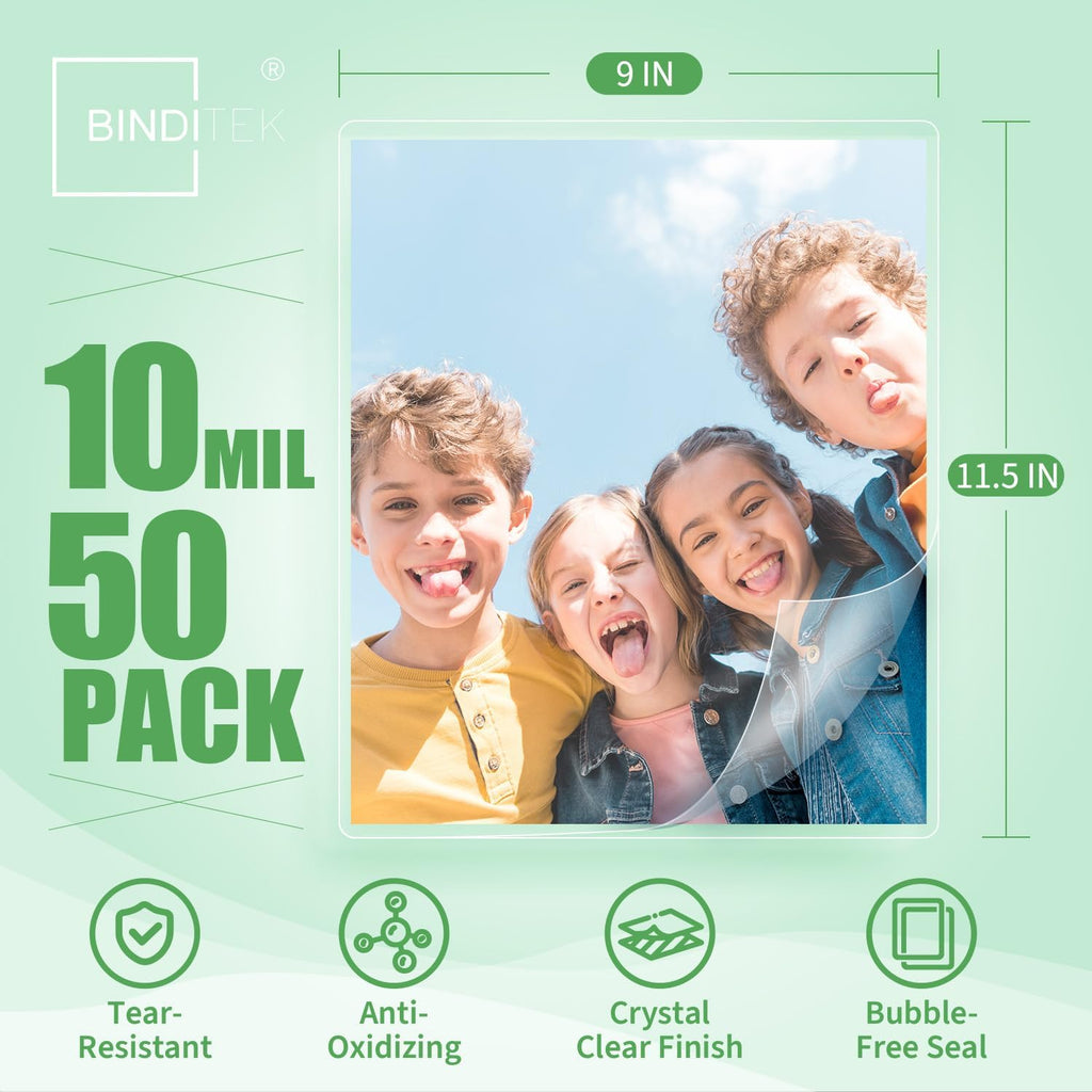 Binditek 50 Pack 10 Mil Thermal Laminating Pouches, 9x11.5 Inches Laminating Sheets, for Letter Size, Ultra Clear, Glossy, Hold 8.5x11 Inches, Heat Seal, School Office Supplies