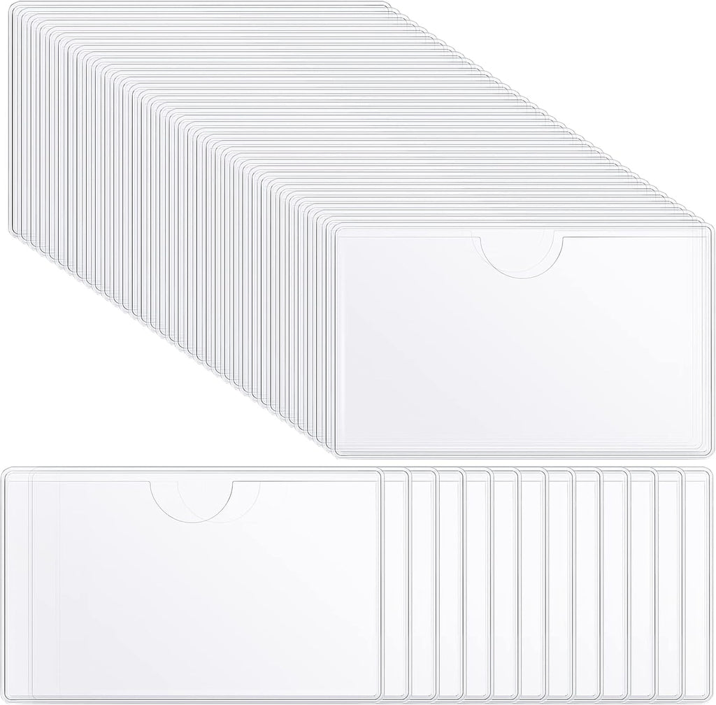 100 Self-adhesive Index Card Pockets Label Pockets sleeves with Top Open for Business Cards, Clear Plastic Sticky Labels Holders for Storage Bins Library Cards, Organizing Totes Shelves(3.54 x 5.24'')