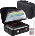 Fireproof Document Box with Lock, Hard Shell Fireproof Safe Case, File Organizer with Expandable Filing Compartments, Portable & Waterproof Storage Box for Home Travel