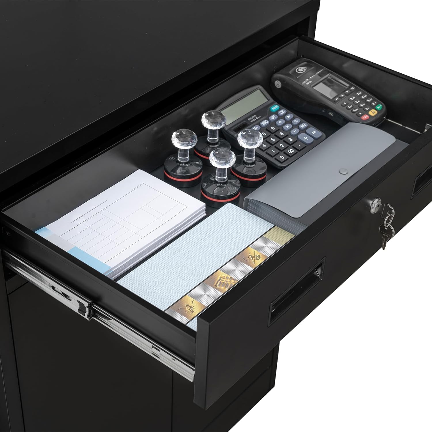 BESFUR Metal Garage Storage Cabinet 36" H, Black Steel Locking Cabinet with 2 Drawers,2 Lockable Doors and Adjustable Shelves Easy to Assemble for Home Office, Garage,School, Apartment, Warehouse