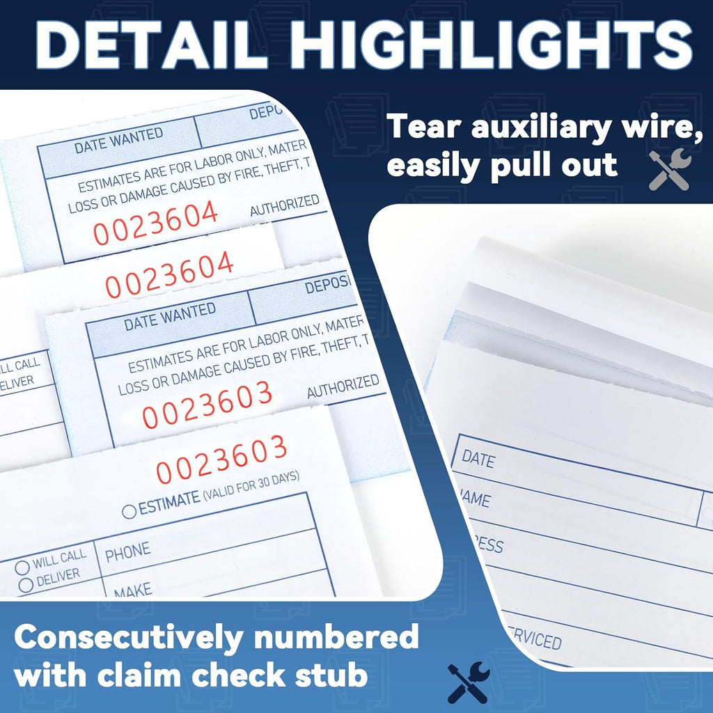 gisgfim 10 Pad Repair Order Book 2 Part Carbonless Receipt Books Consecutively Numbered with Claim Check Stub Invoice Receipt Book Work Order Form Receipt Book Order for Small Business 50 Set per Pads