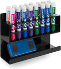 MyGift Wall Mounted Premium Black Acrylic Dry Erase Marker Holder with 16 Slots for Marker Pens and Eraser Storage Tray Whiteboard Accessories Rack for Home Office School Dorm