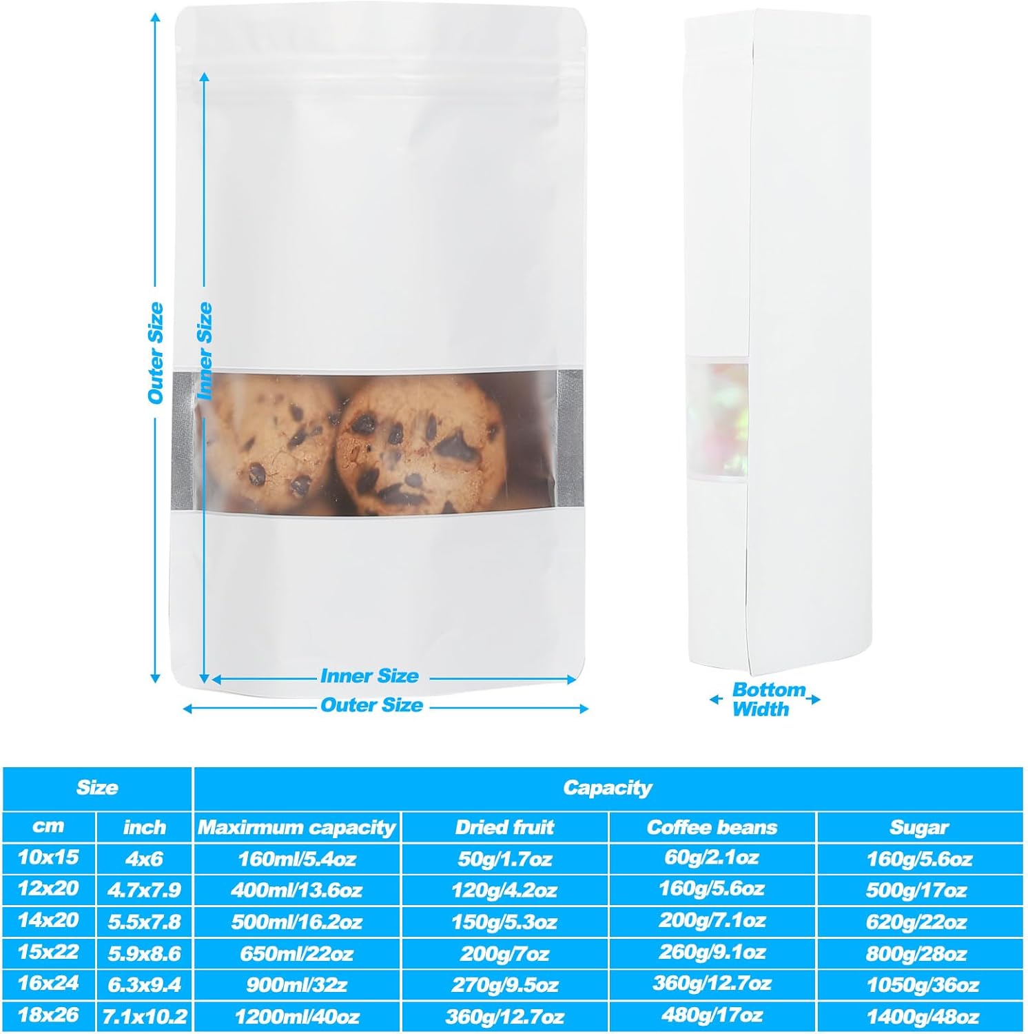 100 Pack Smell Proof Bags, Resealable Mylar Bags with Matte Window, Foil Pouch Stand-up Bags for Food Self Sealing Storage, Scratch Resistant Hand Storage Bags. (White, 5.9×8.6 Inch)