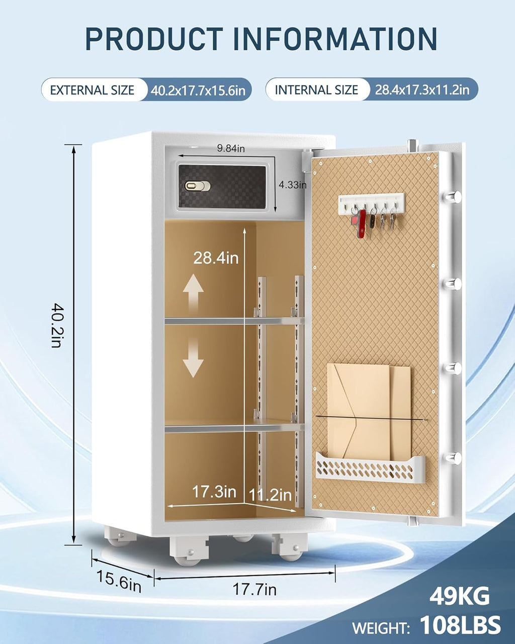 【𝐔𝐒 𝐒𝐓𝐎𝐂𝐊】TIGERKING 5.9 Cubic Feet Extra Large Heavy Duty Safe Box, Big Home Safe with Double Safety Key Lock and Separate Lock Box, Digital safe with 2 Removable Shelf for Home Hotel Office