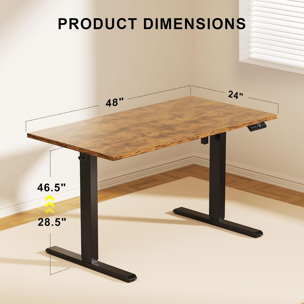 48x24 Inches Whole Piece Electric Standing Desk, Seamless One Piece Height Adjustable Sit to Stand up Desk for Home Office, Ergonomic Computer Workstation, Rustic Brown