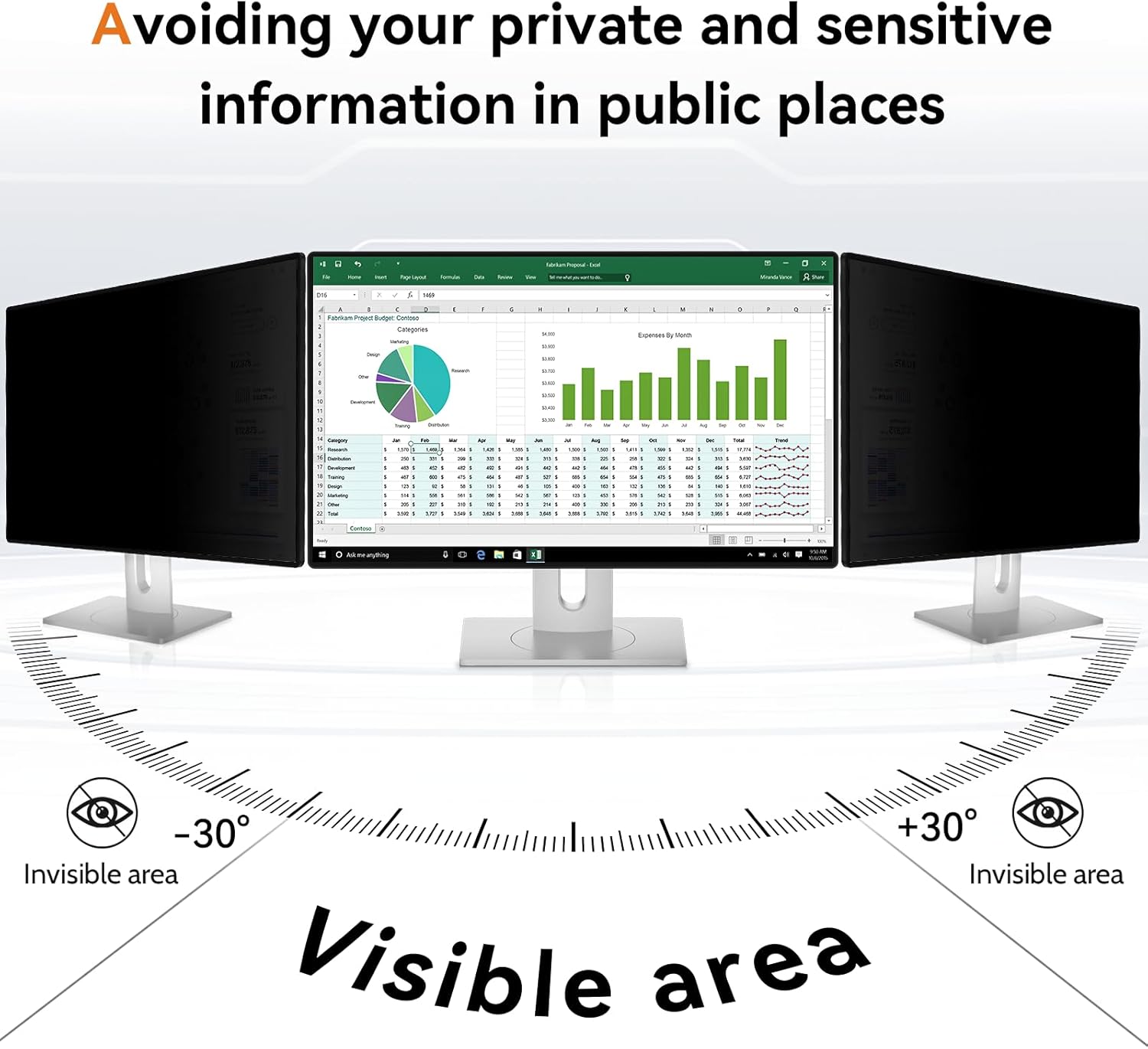 23.8 Inch Computer Privacy Screen Filter for 16:9 Aspect Ratio Widescreen Monitor - Anti Glare Blue Light Filter, Removable Computer Monitor Privacy Shield, Anti-Scratch Screen Protector Film 23.8 in