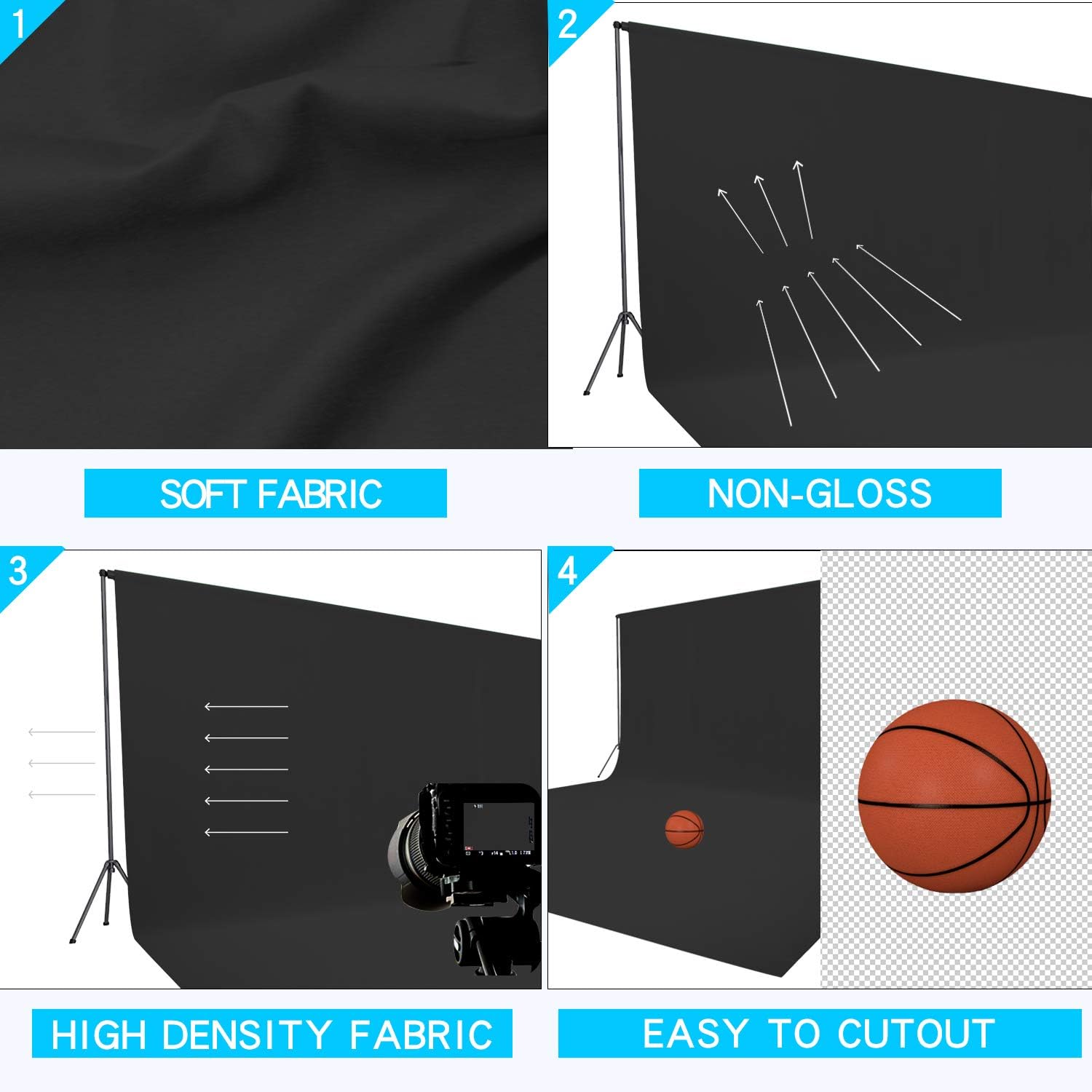 ISSUNTEX 10X16 ft Background Muslin Backdrop, Photo Studio, Collapsible High Density Screen for Video Photography and Television-Black