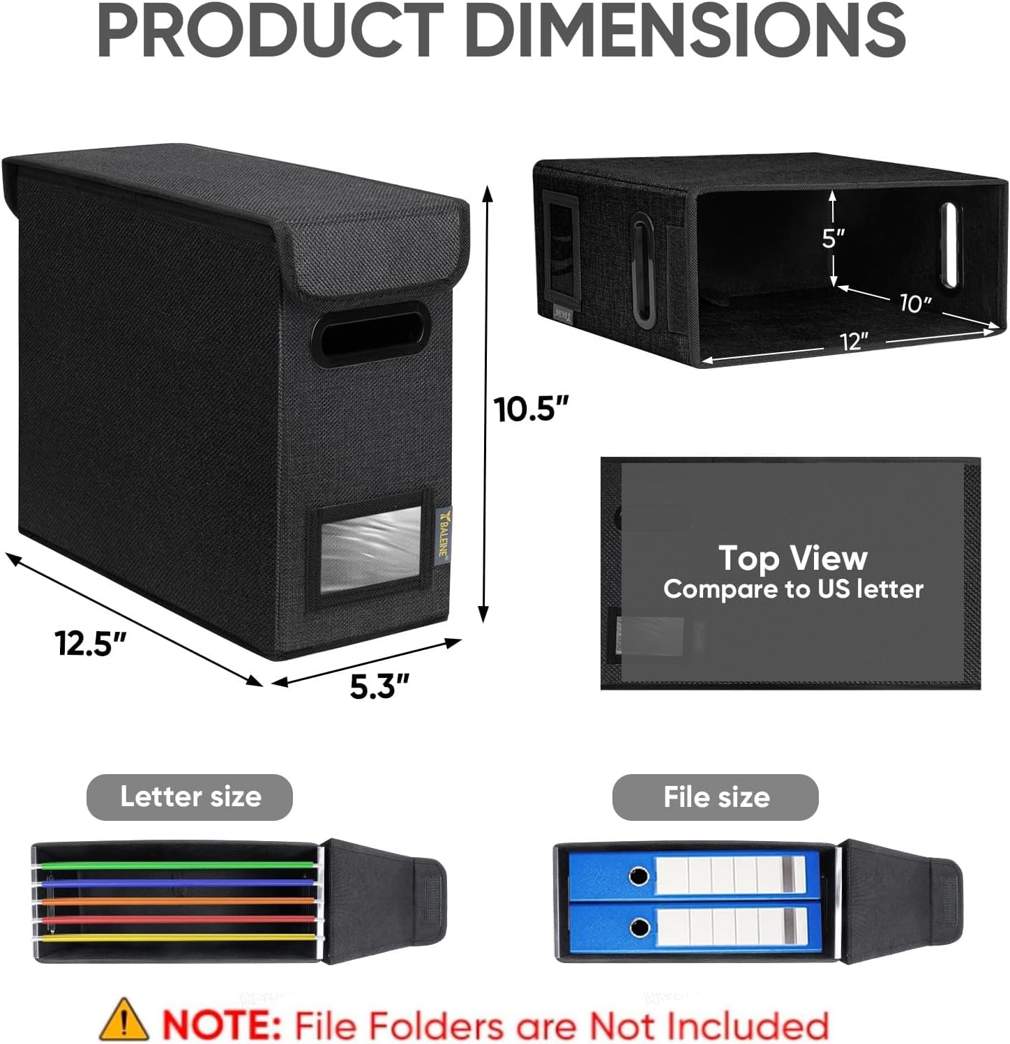 BALEINE File Organizer Box with Lid, Collapsible File Folder Organizer with Plastic Slide, Hanging File Folder Box for Office Document Storage (1 Pack, Black, S)
